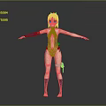 Game And Movie Character With Pink Hair Blue And White Outfit And Blue Arm Guards