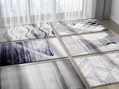 Modern Square Rugs With Geometric And Wave Patterns In Black White Gray Tones 3d model