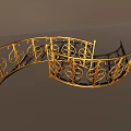 Decorative Golden Metal Railings Featuring Curved Design and Ornate Patterns