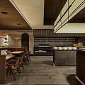 Modern Restaurant Interior With Wooden Bar Counter Open Layout And Large Windows