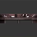 Futuristic Curved Control Console With Red Lighting And Multiple Displays Panels 3d model