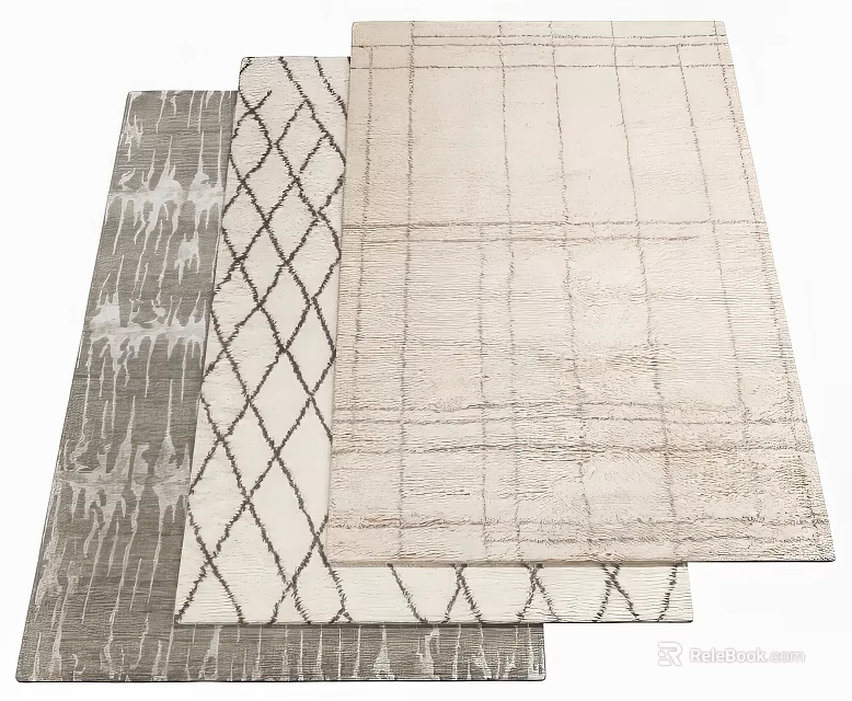 Stylish Square Rugs With Gray Diamond Pattern And Linear Texture Design 3d model