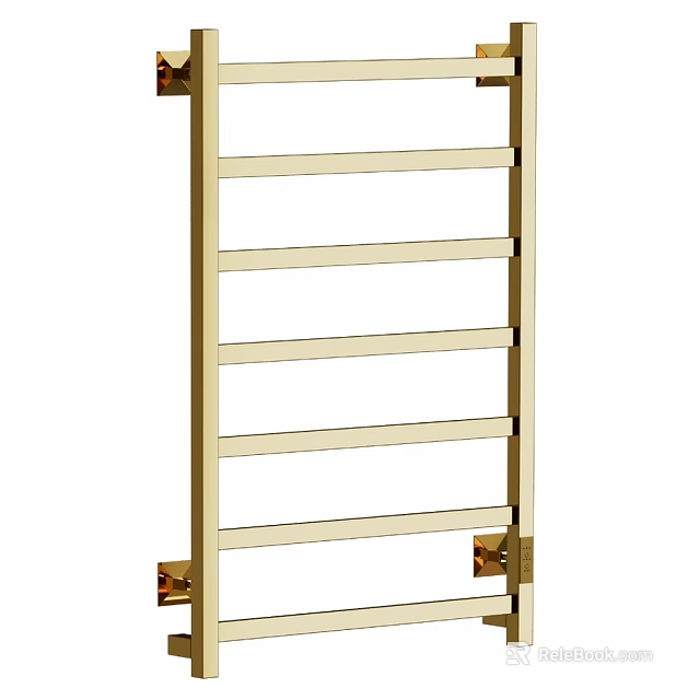 Modern Bathroom Accessories With Gold Metal Towel Rack And Multiple Bars 3d model 