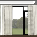 Sheer Light Beige Window Curtains Framing Lush Green Outdoor Landscape View