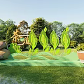 Tea Ceremony Themed Outdoor Lawn With Green Leaf Decorations Bear Doll And Tea Utensils