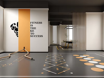 Fitness Gym Interior With Training Ropes Geometric Floor Patterns And Motivational Quote 3d model