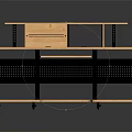 Modern Wooden Computer Desk With Metal Frame Upper Shelf And Keyboard Tray