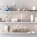 Decorative Candle Lamp Display With Various Styles On Shelves And Ornaments