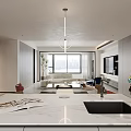 Modern Living Dining Area Interior Design With TV Wall White Sofa Blue Chair Coffee Table