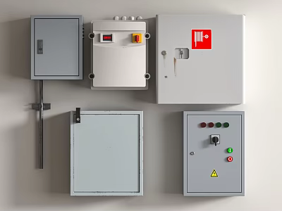 Different Types of Electrical Switch Panels with Control Boxes Push Buttons and Indicators 3d model