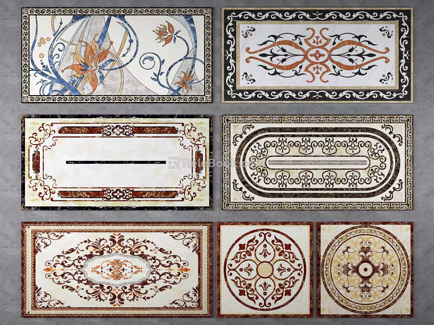 European-style floor tile floor marble mosaic 3d model
