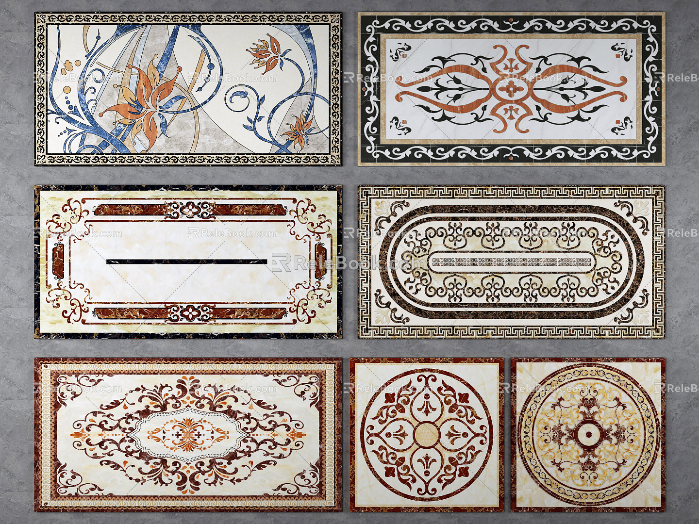 European-style floor tile floor marble mosaic 3d model