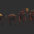 Insect Like Creature Characters With Various Designs And Glowing Weapons In Red Yellow Fantasy Style