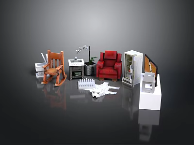 Office Workspace Setup With Wooden Chair Red Armchair Filing Cabinet Desk Lamp Printer And Papers 3d model