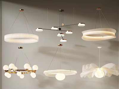 Modern Chandeliers With Various Designs Circular Spherical And Petal Shaped For Interior Decor 3d model