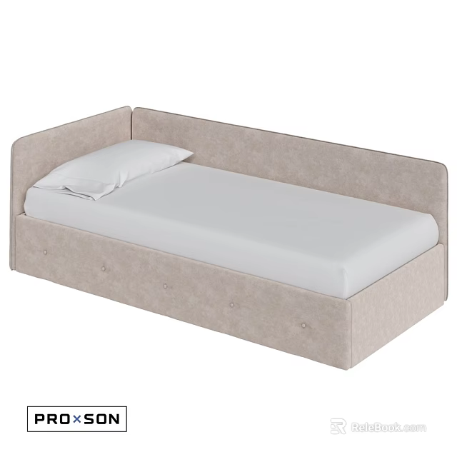 Beige Upholstered Double Bed with Headboard Footboard Underbed Drawers and White Mattress 3d model 
