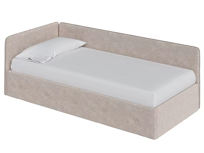 Beige Upholstered Double Bed with Headboard Footboard Underbed Drawers and White Mattress 3d model