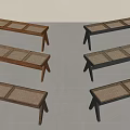 Modern Wooden Benches With Rattan Seats In Brown And Black Colors For Home Decor