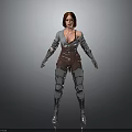 3D Female Warrior Character With Red Hair Gray Top Brown Leather Outfit And Silver Armor