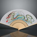 Traditional Chinese Folding Fan With Colorful Dragon Design On White Surface