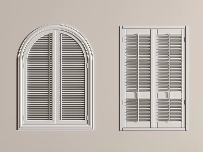White Window Shutters Design For Home Interior Featuring Arched And Rectangular Shapes 3d model