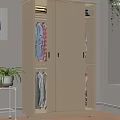Modern Light Colored Wardrobe with Double Doors and Hanging Clothes Storage 3d model