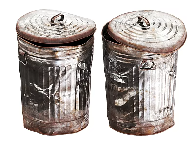Old Rusty Metal Public Trash Bins With Lids For Outdoor Use 3d model