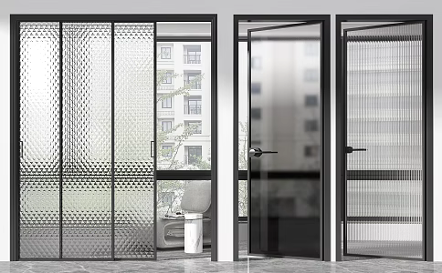 Modern door glass single door sliding door combination 3d model