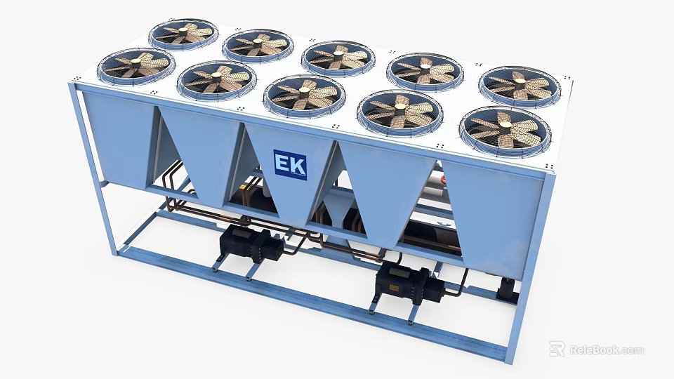 EK Brand Industrial Air Conditioner Fan Unit With Multiple Fans And Blue Casing For Cooling 3d model 