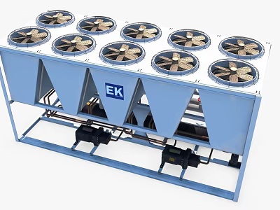 EK Brand Industrial Air Conditioner Fan Unit With Multiple Fans And Blue Casing For Cooling 3d model