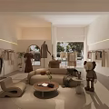 Soft Warm Modern Minimalist Clothing Store Interior With Comfortable Lounge Space And Tasteful Apparel