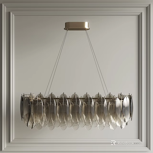 Modern Circular Chandelier with Transparent Leaf Shaped Elements and Metallic Ceiling Mount 3d model