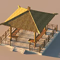 Ancient Chinese Pavilion Traditional Design With Wooden Structure Tiled Roof And Carved Railings