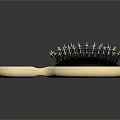 Stylish Hairbrush With Golden Handle And Black Bristles On Dark Background