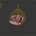 Black Rattan Spherical Hanging Chair With White Cushions And Circular Base