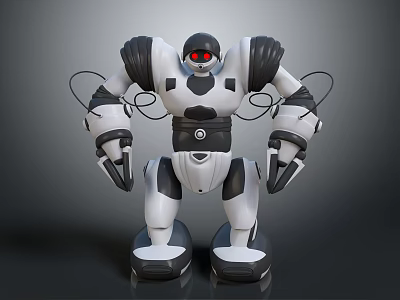 Smart Humanoid Robot With Black White Body Red Eyes And Mechanical Arms 3d model