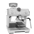 Stainless Steel DeLonghi Coffee Machine As Modern Kitchen Appliance With Control Knobs And Grinder