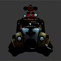 Cyberpunk Style Armored Vehicle Weapon With Yellow Blue Orange Exterior Red Mounted Turret Mechanical Details