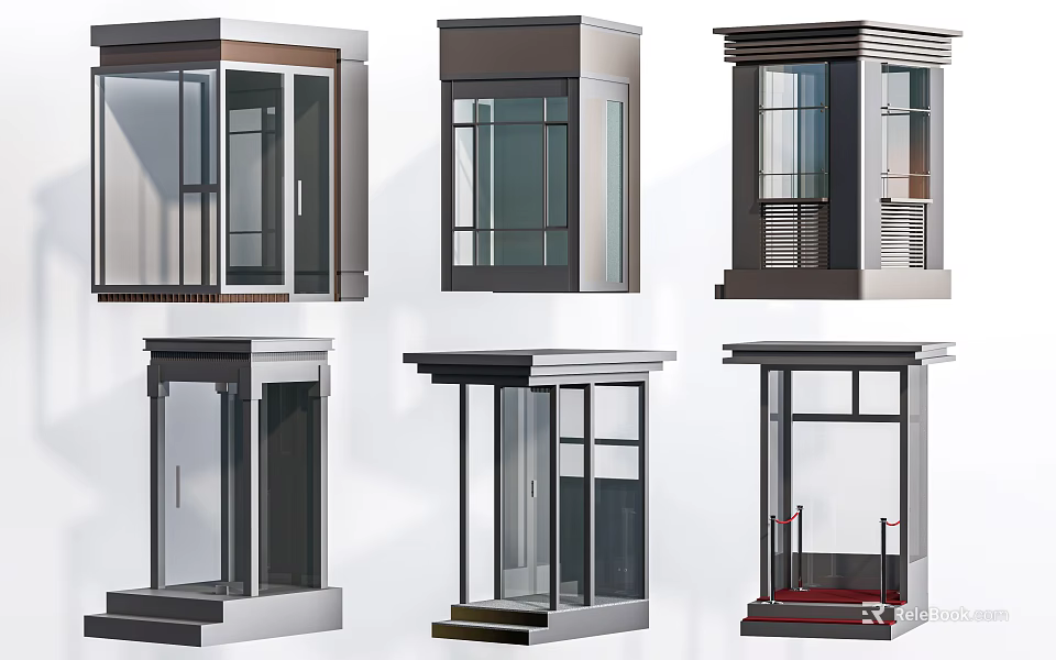 Various Modern Entrance Gate Designs With Glass Panels Metal Frames And Steps 3d model 
