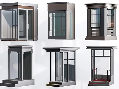 Various Modern Entrance Gate Designs With Glass Panels Metal Frames And Steps 3d model