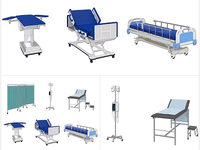 Essential Medical Devices Including Examination Tables Hospital Beds IV Stands And Screens 3d model