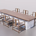 Long Wooden Dining Table Set With Matching Chairs And Simple Design 3d model