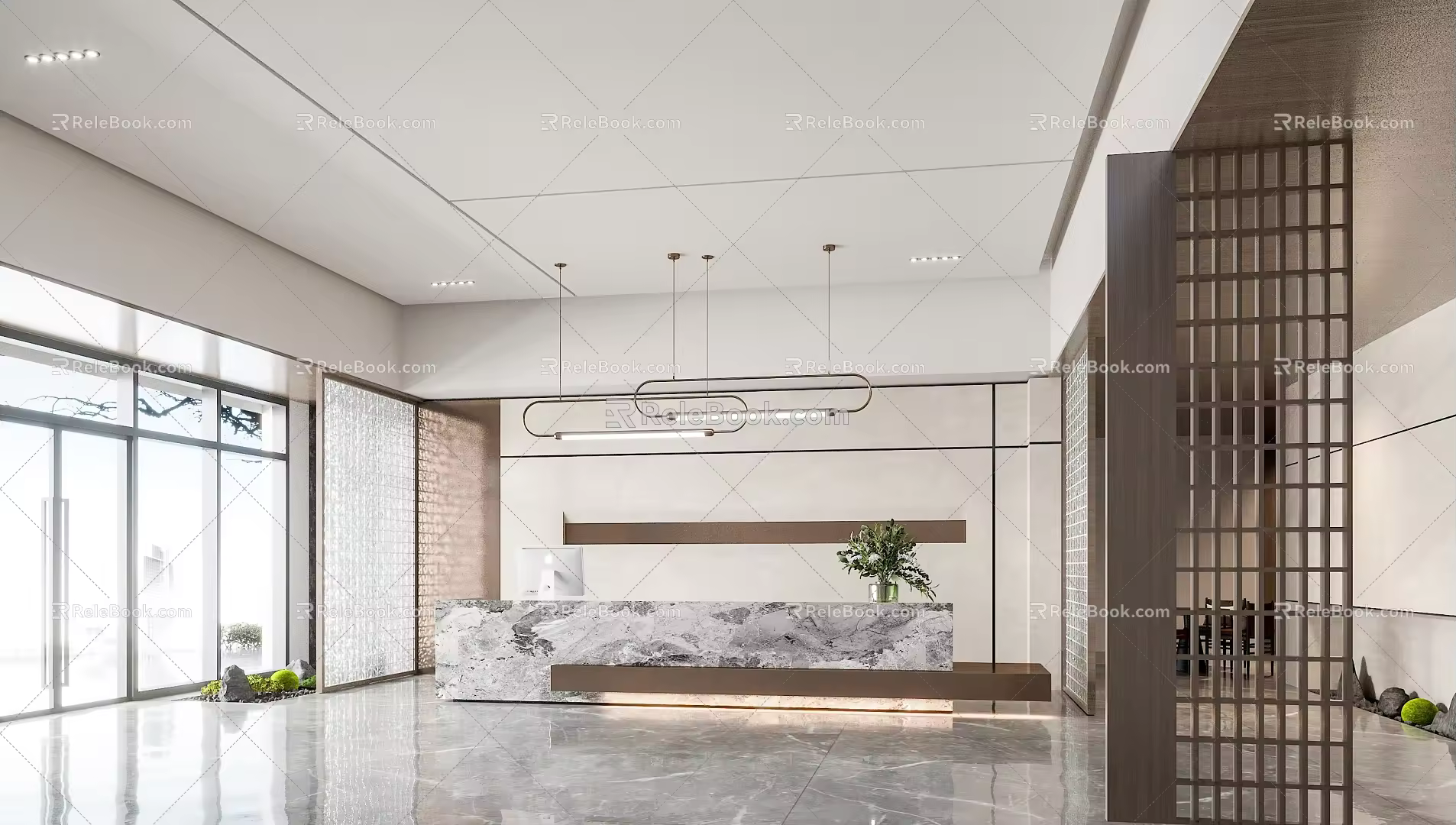 Modern sales office lobby front desk 3d model