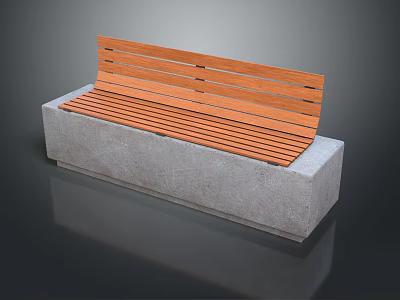 Stylish Outdoor Furniture Bench With Wooden Slats And Concrete Base Design 3d model