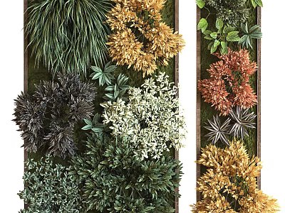 Green Plant Wall Design With Various Colorful Foliage And Layered Indoor Decor 3d model