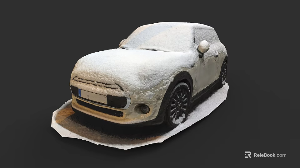 Snow Covered White Compact Car Exterior Design In Winter Scene 3d model 