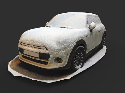 Snow Covered White Compact Car Exterior Design In Winter Scene 3d model