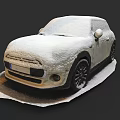 Snow Covered White Compact Car Exterior Design In Winter Scene