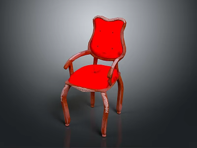 Classic Wooden Armchair With Red Cushioned Seat Backrest And Sturdy Armrests 3d model