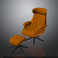 Modern Orange Quilted Armchair With Ottoman And Black Metal Legs Design
